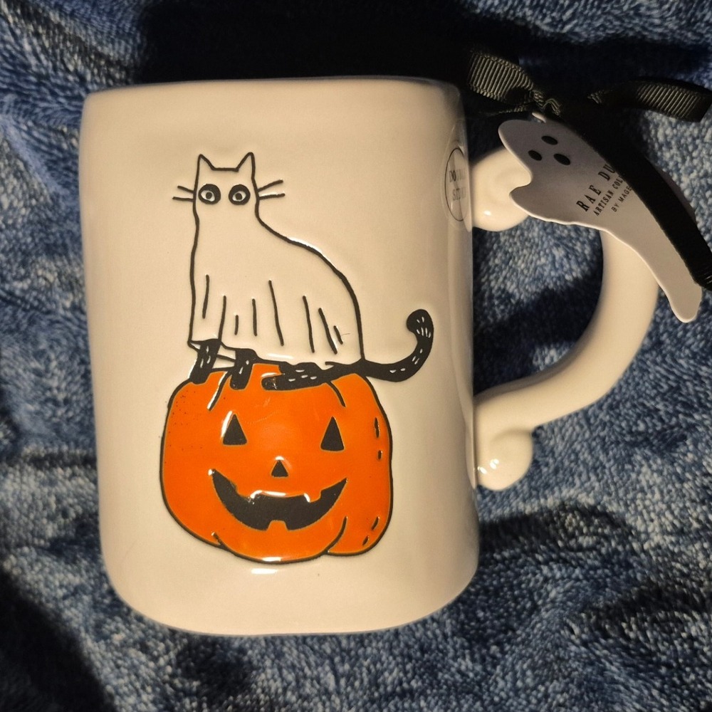 Rae Dunn Feline Spooky Halloween Cat Pumpkin Coffee Mug Artisan Collection‎